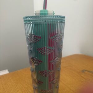 Starbucks Teal and Pink Reusable Tumbler with Straw